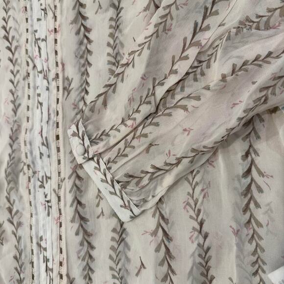 Lucky Brand NWT Semi Sheer Floral Beige Long Sleeve Tunic Blouse Women’s Medium - Picture 5 of 8